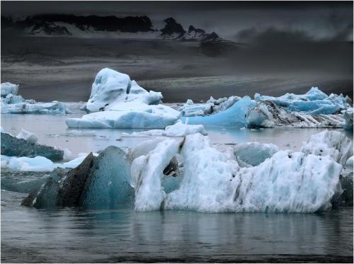 Dark sky over the ice lake